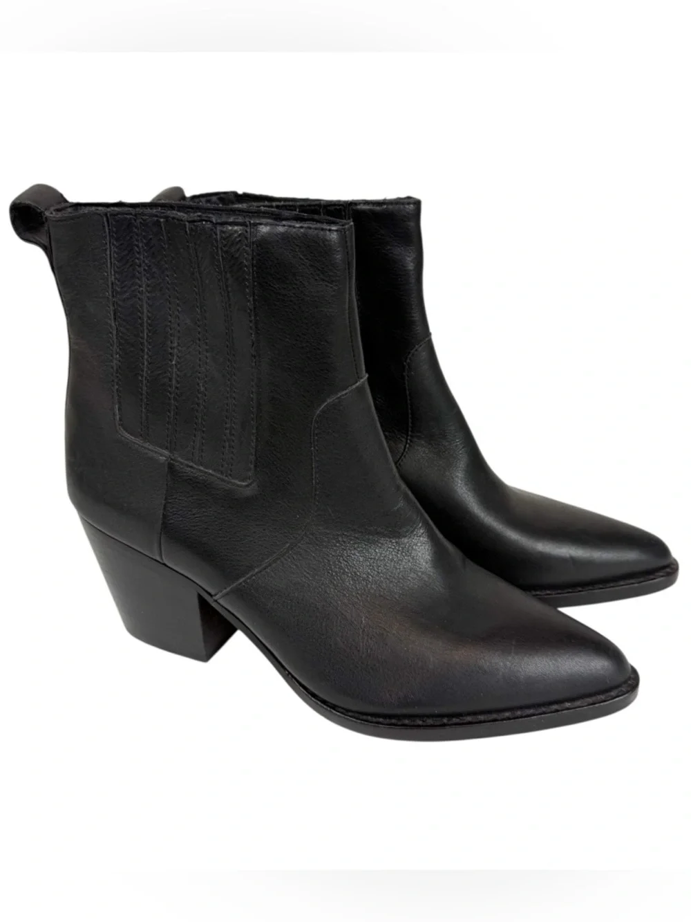 J. Crew Black Leather Point‎ Toe Heeled Chelsea Western Ankle Boots Size 8